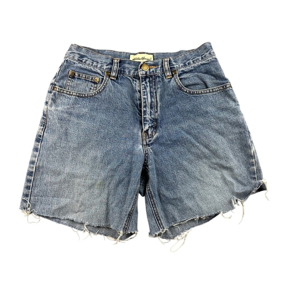 Vintage Eddie Bauer Jean Shorts Women W26 Blue DIY Cut Off Denim Frayed Hem 90s